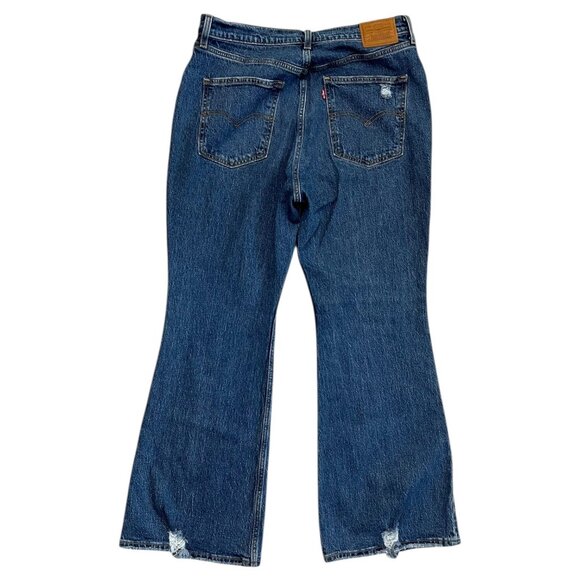 Levis Premium 70s High Flare Jeans Dark Wash Size 32 Bell Bottom Boho Western - Picture 2 of 14